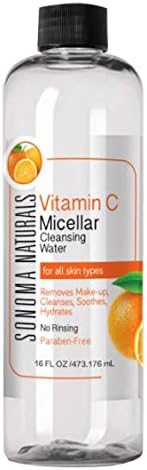 Sonoma Naturals Vitamin C Micellar Cleansing Water for Face & Eyes, 16 oz | Makeup Remover | Hydrating & Soothing | Gentle Cleanser | Removes Dirt & Oil | No Rinse | All Skin Types