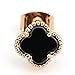 United Elegance - Delicate Rose Gold Tone Designer Clover Earrings with Black Faux Onyx (Onyx Clover)