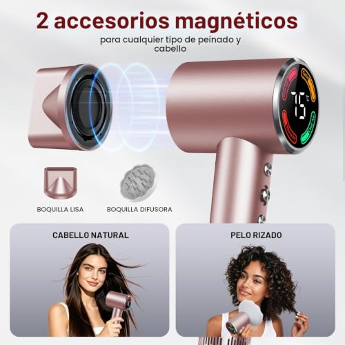 Professional Hair Dryer, High Speed, 160000 RPM, Quick Drying, 500 M Ions, Temperature Control, with Magnetic Diffuser Nozzle, 4 Temperatures, 2 Speed, for All Hair Types
