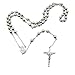 DiamondMist Mens Silver Tone Stainless Steel Rosary Necklace with Cross - 32