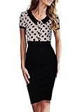 Miusol® Women's V-Neck Vintage Polka Dot Cap Sleeve Contrast Casual Pencil Dress