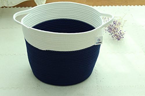 ICEBLUE 11.8''X12.6'' Royal Blue Series Natural Cotton Rope Large Storage Basket Stuff Basket Nursery Basket Home Decoration for Boys