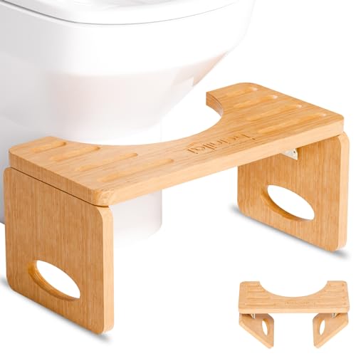 Beinilai Foldable Toilet Stool,7 Inches Poop Stool for Bathroom,Bamboo Toilet Stool Squat Adult,Potty Stool with Anti-Slip Strip