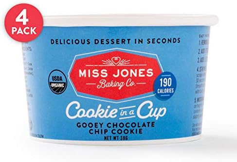 Miss Jones Baking Organic Cookie In A Cup, Microwave in Under a Minute, Quick Mix, Less Mess Than a Mug: Gooey Chocolate Chip Cookie (Pack of 4)