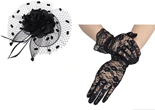 Keylleen Fascinator Hair Clip Veil Wedding Bridal Headwear for Women, Hair Clip + Lace Bridal Wedding Gloves