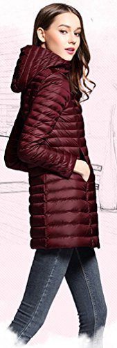 Elezay Women's Winter Light Weight Down Jacket Hooded Coat Wine M - Thumbnail 3