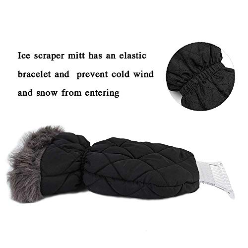 TKKEUEP Ice Scraper Mitt for Windshield -Waterproof Snow Ice Scrapers Glove Lined Thick Fleece Durable Ice Scrapers (Black)