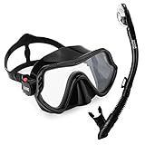 Dry Top Snorkel Set, Aegend Adult Wide View Diving Mask With Anti Fog Tempered Glass Lenses for Safety Adjustable Buckles Snorkeling Mask With Gear Bag