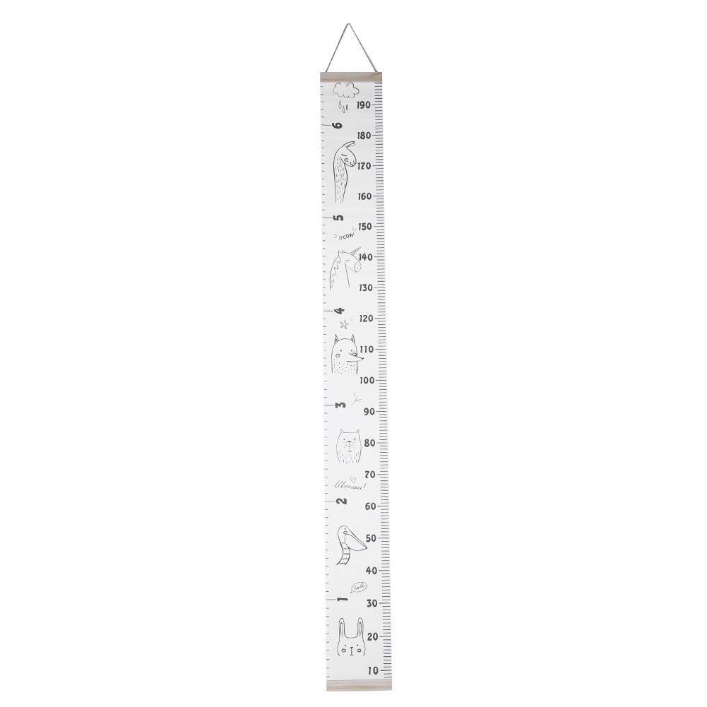 Kids Growth Chart Hanging Ruler Wood Frame Fabric Canvas Height Measurement Ruler Child's Room Decoration 2Mx21CM(A) Height Measurement