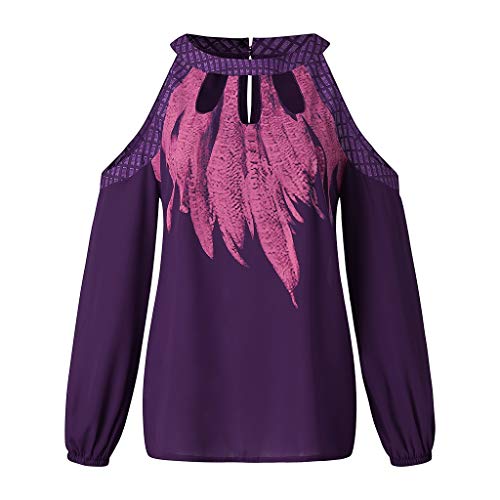 Dames sweatshirt, schoudervrij, hemd, ronde hals, veer, bedrukt, tops, lange mouwen, sexy blouse, trui voor herfst en… - Image 5
