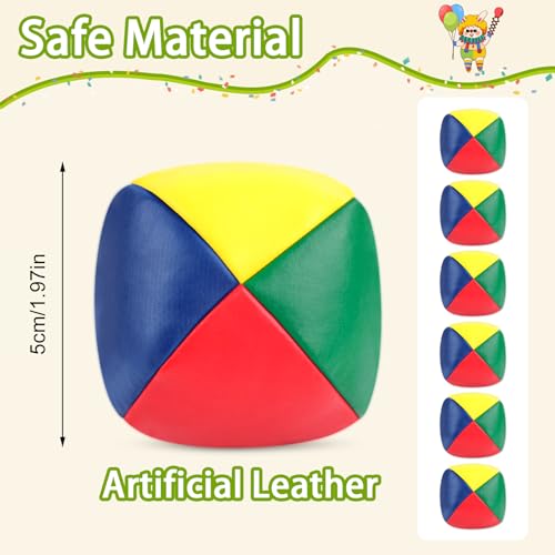 Set of 6 Quality Juggling Balls for Beginners, 50mm Diameter, Water Resistant Juggling Ball, Mini Faux Leather Juggling Balls for Kids Girls Adults