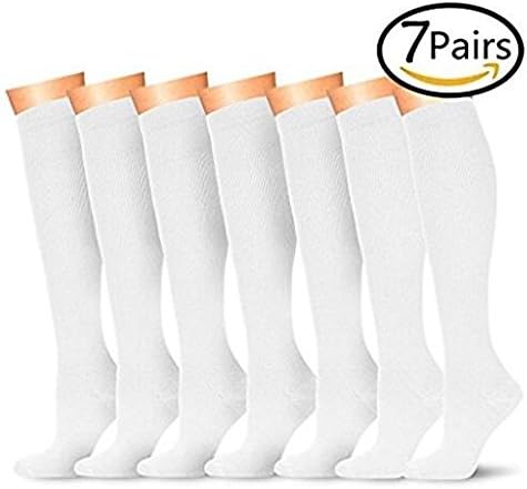 Compression Socks (7 pairs) for Women &amp; Men-for Medical, Nursing, Running &amp; Fitness, Edema, Diabetic, Varicose Veins, Travel &amp; Flight, Pregnancy, Nurses-Blood Circulation &amp; Recovery (White, S/M)