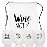 Silicone Wine Glasses w Bag – Set of 4 Unbreakable Outdoor Funny Rubber Gift Cups - Shatterproof Durable Collapsible Stemless Glass for Wine Beer Cocktails Beverage Party Pool Camping Beach – 12oz