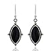 Sterling Silver Black Onyx Gemstones Vintage Marquise Shape Rope Edge Dangle Hook Earrings 1.4