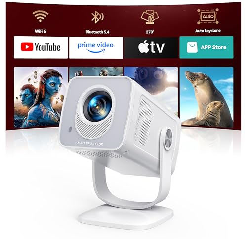 Mini Projector 4K 1080P Support [Android 13 & 270° Rotation] Compact Smart Projector with WiFi 6 & Bluetooth 5.4, Portable Home Theater Outdoor with Auto Keystone for HDMI/Android/iOS/PC/USB