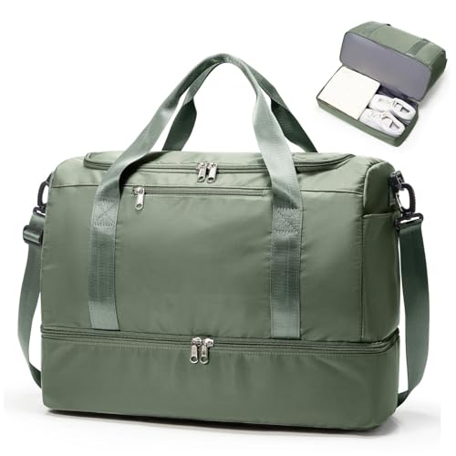 SEAFEW Travel Bag 40x30x20 for Ryanair,Waterproof Gym Sport Bag,Weekend Luggage Tote Bag 45x36x20 for Easyjet,Beach Swimming Bag, A01-Military Green, Very Large 53 x 37 x 26 (50L)