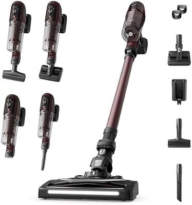 X-Pert 6.80, Aspiradora Escoba Sin Cable, Autonomía de 60 min, Limpieza 4 en 1, Ligera Solo 1,4 kg, Accesorios para Mascotas, Contenedor de Polvo extraíble y Lavable, Burdeos, RH6483E0