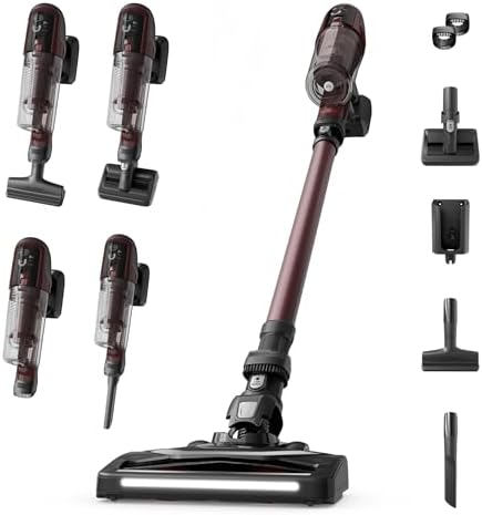 X-Pert 6.80, Aspiradora Escoba Sin Cable, Autonomía de 60 min, Limpieza 4 en 1, Ligera Solo 1,4 kg, Accesorios para Mascotas, Contenedor de Polvo extraíble y Lavable, Burdeos, RH6483E0