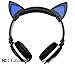 LM Glowing Cat Ear Headphones, Gifts For Her Over-Ear Foldable Headsets Kids Cosplay DJ Fancy Gaming Earphone for iPhone, Android Mobile Phone, PC, Macbook