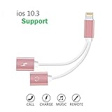 iPhone 7 Dual Lightning Adapter & Splitter, Lightning Adapter and Charger , Double Lightning Headphone Audio & Charge Converter for iPhone 7/7 Plus Compatible for iOS 10.3(Rose gold)