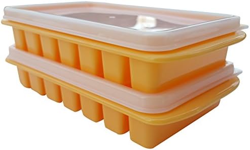 Mini Ice Trays with Lids, Shape Fits Water Bottles, Stackable Space Saving Size For Dorm Fridges &amp; Small RV Freezers - No Spills, No Odors by Polar Vortex (Orange)