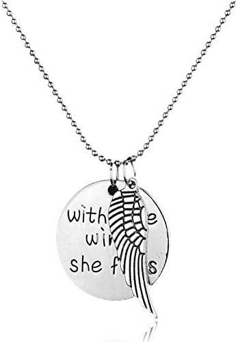 "with brave wings she flies" Angel Wings Inspirational Engraved Necklace for Women