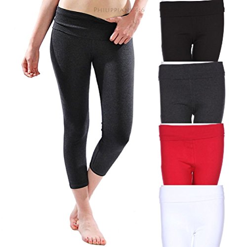 Solid Fold Over Waistband Capri Cotton 