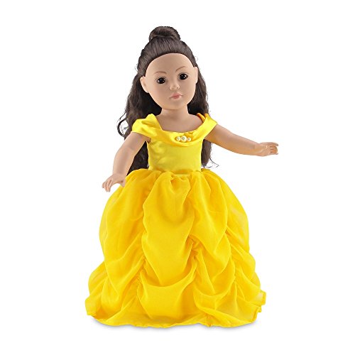 18 Inch Doll Clothes | Gorgeous Princess Belle-Inspired Ball Gown Outfit with Beaded Accents and Matching Elegant Gloves | Fits American Girl Dolls