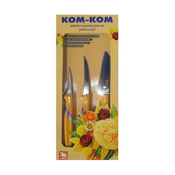 Kom Kom Fruit and Vegetable Carving Knives Set C, Yellow, 11 x 1 x 5