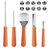 Pumpkin Caring Kit, OTBBA 5 Piece Halloween Pumpkin Carving Tool Set With 10 Carving Stencils DIY Halloween Jack-O-Lantern For Pumpkin Party Decorations