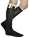 Fiorelle Norah Lacey Knee High Boot Socks, Crochet Lace & Buttons, Girls & Women (Black)
