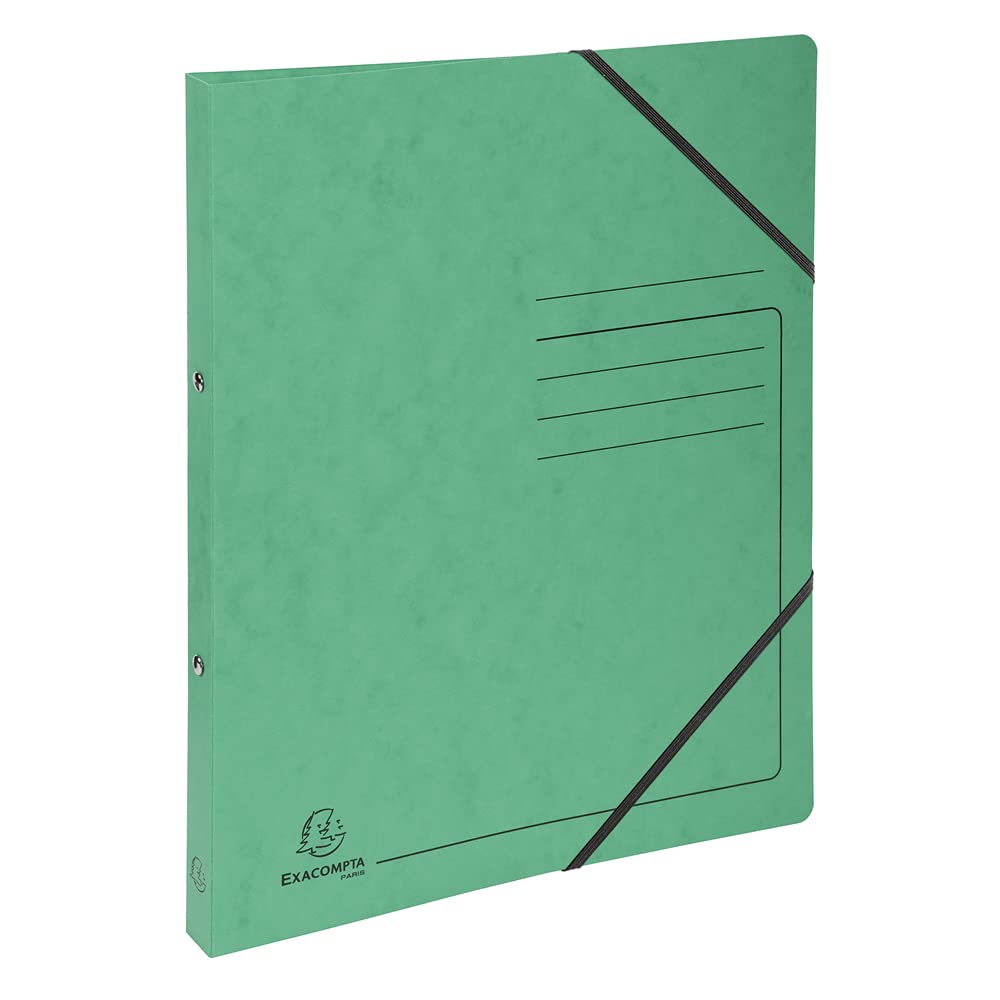 Exacompta - ref. 542553E - 1 Printed glossy card binder with rubber bands - 2 round rings 15 mm diameter - 20 mm spine - External dimensions: 32 x 25 cm - A4 file format - Colour: green
