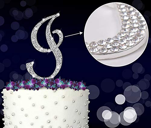 Letter I, Initials, Happy Birthday Cake Topper, Wedding, Anniversary, Vow Renewal, Crystal Rhinestones on Silver Metal, Party Decorations, Favors