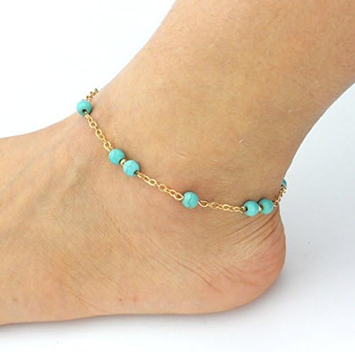 OVERMAL Fashion Turquoise Beaded Tassel Multilayer Anklets