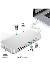 Hhusali USB-C 3.1 HUB/ADAPTER : HDMI 4K, 3 USB 3.0 Ports, Card Readers, Type-C port, All Aluminum-body for Macbook Pro + all type-c laptops