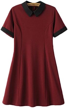 Fashiondiary Women's Contrast Peter Pan Collar Short Sleeve Casual Dresses
