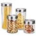 Home Basics 4 Piece Round Glass Canisters with Stainless Steel Airtight Screw On Lid Food Storage and More