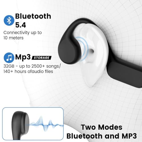 Beauenty Bone Conduction Headphones - Swimming, Wireless Bluetooth, MP3 Mode 2 in 1, IPX8 Waterproof for Sports