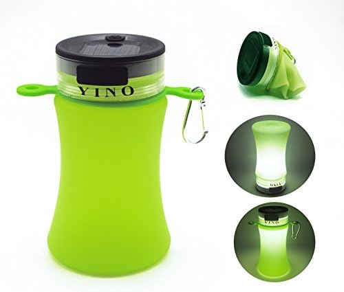 YINO Portable Folding Silicone 550ml Sports Water Bottle Cup ,Solar Rechargeable Waterproof LED Light Flashlight Lantern Lamp Bulbs for Outdoor Sports,Emergencies,Outages,BBQ,Party,Grill (Green)