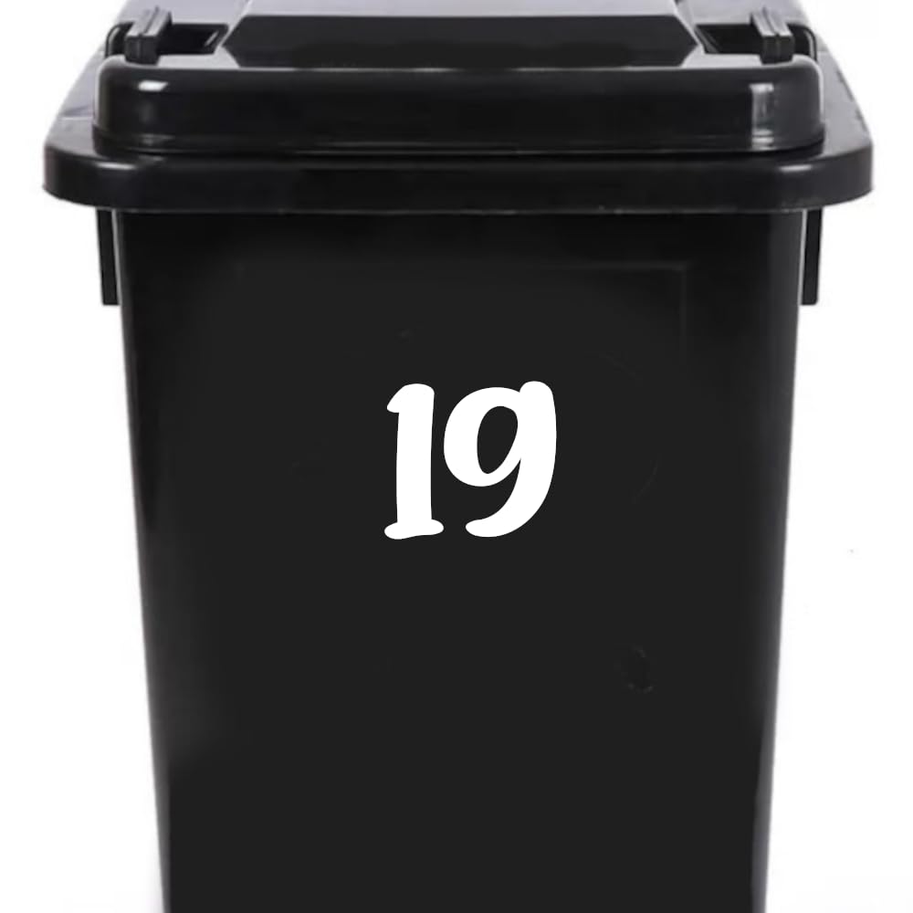 Pack of 4 House Number Wheelie Bin Stickers - Waterproof Decals - Easy-to-Apply - Recycling Boxes - Party Decorations (19)