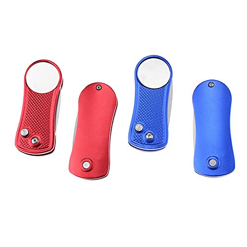 2 Pack Golf Divot Repair Tool - Stainless Steel Switchblade With Detachable Ball Marker (Blue)