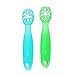 ChooMee FlexiDip Baby Starter Spoon | Platinum Silicone | First Stage Teething Friendly Learning Utensil | 2 CT | Aqua Green
