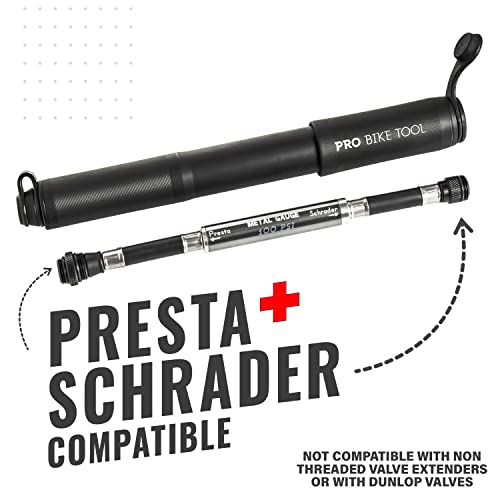 ProBike Tool Mini Bike Pump with Gauge Fits Presta & Schrader