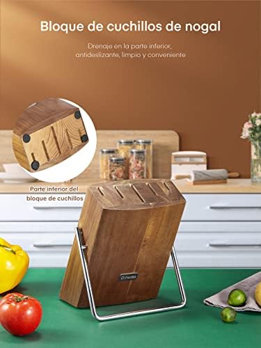 D.perlla conjunto de faca de cozinha profissional 6 peças, aço inoxidável alemão ultra afiado com bloco, cabo ergonômico, marrom