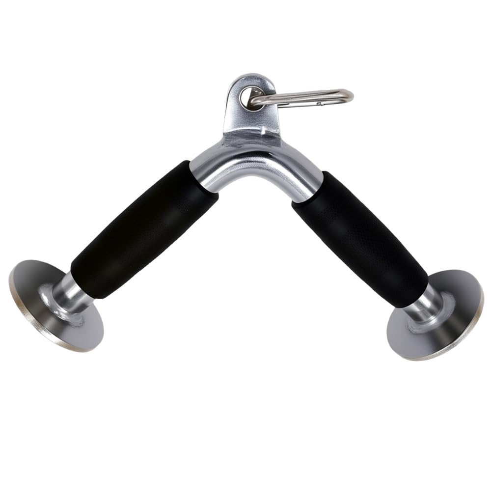 Deluxe LAT Pull Down Bar Strength Training Double D Handle Tricep V Shaped Press Down Bar with Rubber (V Bar Rubber)