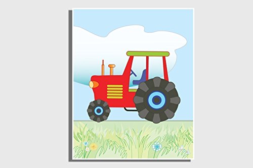 Custom Name Initial Nursery Wall Letters Little Boys Bedroom Transportation Decor Nursery Farm Vehicles Red Tractor Dump Truck Digger 8 x 10 inches Set of 4 Prints - Thumbnail 4