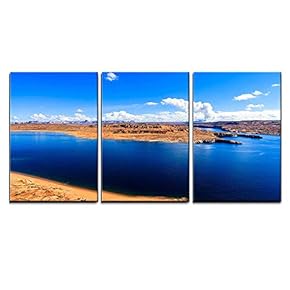 3 Piece Canvas Wall Art - The Beautiful Lake Powell in Utah. - Modern Home Art Stretched and Framed Ready to Hang - 16"x24"x3 Panels