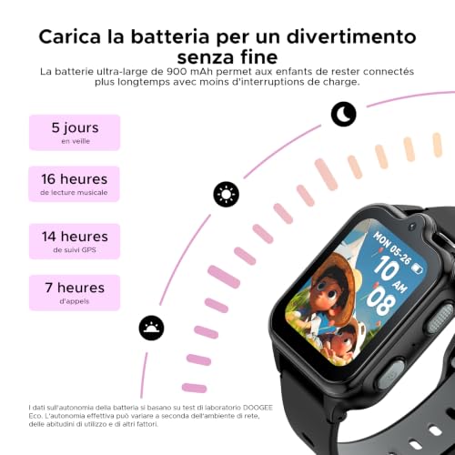 DOOGEEEco Anyscene S3 Children's GPS Smart Watch, 1.72 Inch HD Screen, 4G LTE Video Calls, IP68 Waterproof, 16 GB Memory, 900 mAh Battery, Pedometer Alarm Clock Games Birthday Gift, Black
