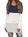 Women's Color Block Striped Lace Patchwork Long Sleeve Shirt Tunic Blouse Top