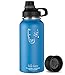 Swig Savvy BPA-Free Leak-Proof Stainless Steel Wide Mouth Insulated Water Bottle with Interchangeable Caps, 30 oz, Blue